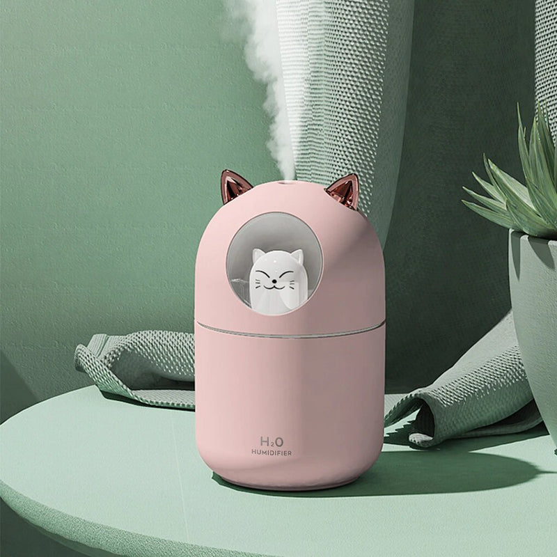 Umidificador Aromatizador Difusor Gatinho Luz RGB 300ml