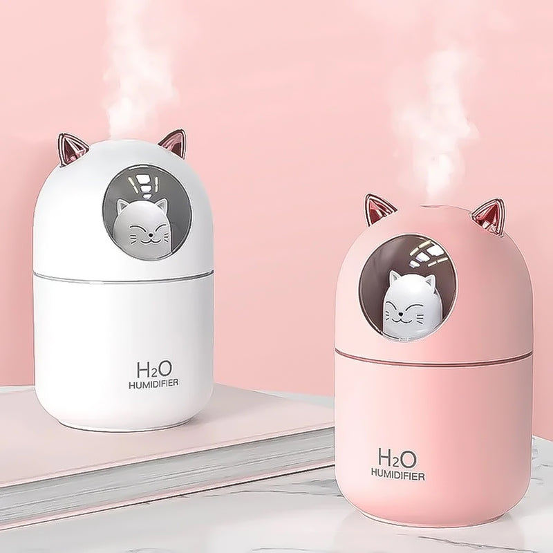 Umidificador Aromatizador Difusor Gatinho Luz RGB 300ml