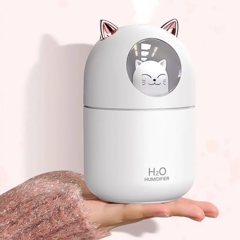 Umidificador Aromatizador Difusor Gatinho Luz RGB 300ml