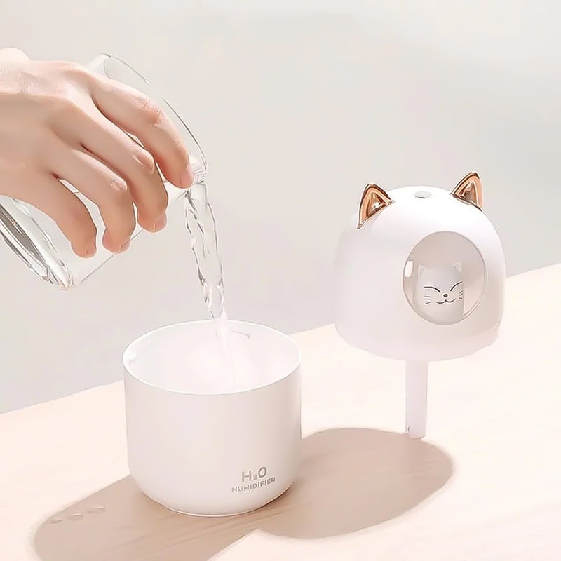 Umidificador Aromatizador Difusor Gatinho Luz RGB 300ml