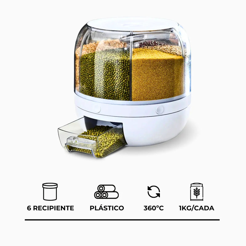 Dispenser Giratório 6 Divisões para  Alimentos e Grãos