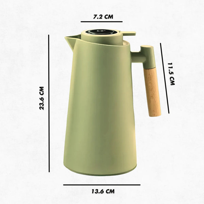 Garrafa Térmica com Termômetro Digital 1L  Verde – Cabo de Madeira