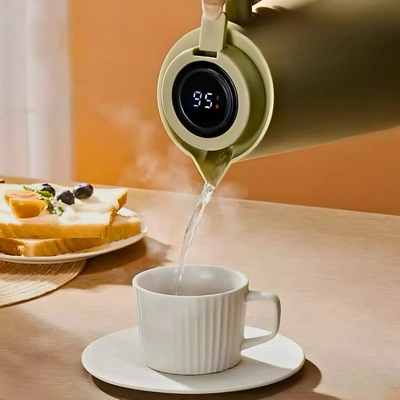 Garrafa Térmica com Termômetro Digital 1L  Verde – Cabo de Madeira