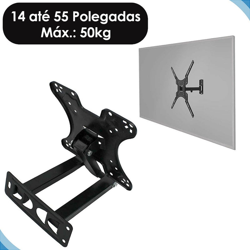 Suporte TV Articulado 14" a 55" Até 50kg Inclinável