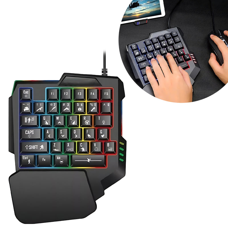 Teclado Gamer RGB Uma Mão Semi Mecânico USB p/ Jogos