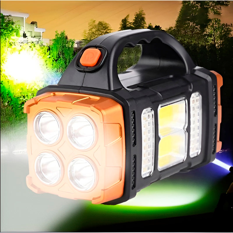 Lanterna LED Recarregável Solar e USB – Holofote Portátil