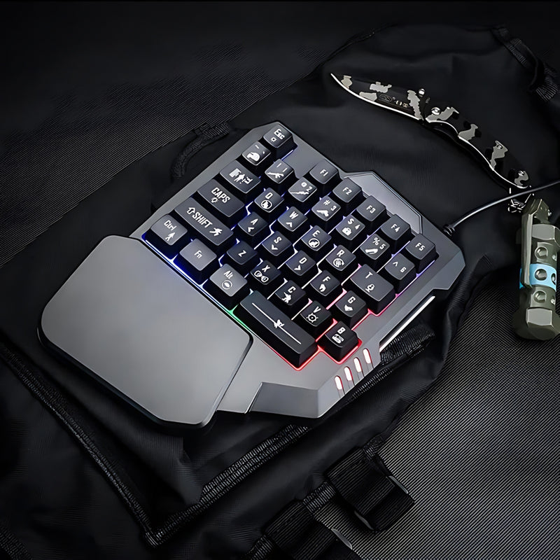 Teclado Gamer RGB Uma Mão Semi Mecânico USB p/ Jogos