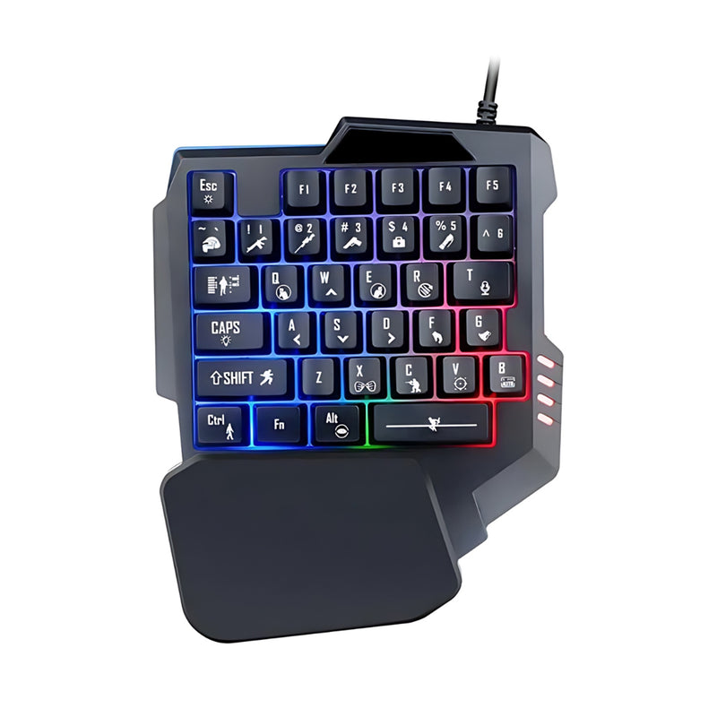 Teclado Gamer RGB Uma Mão Semi Mecânico USB p/ Jogos
