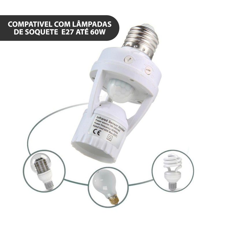 Sensor de Presença Fotocélula Soquete E27 para Lâmpada