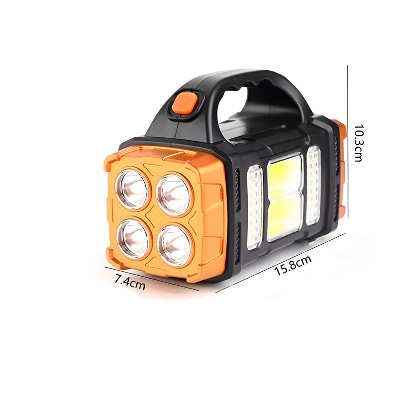 Lanterna LED Recarregável Solar e USB – Holofote Portátil