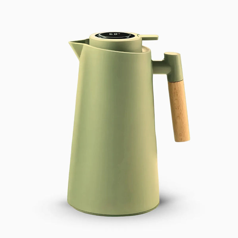 Garrafa Térmica com Termômetro Digital 1L  Verde – Cabo de Madeira