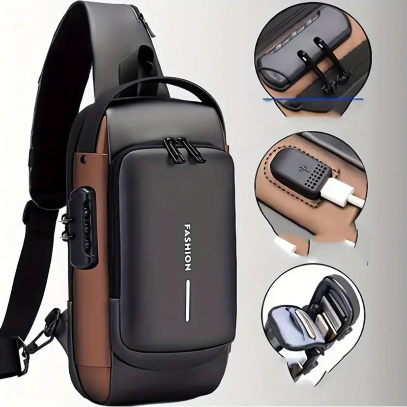 Mochila de Ombro Masculina Antirroubo com USB