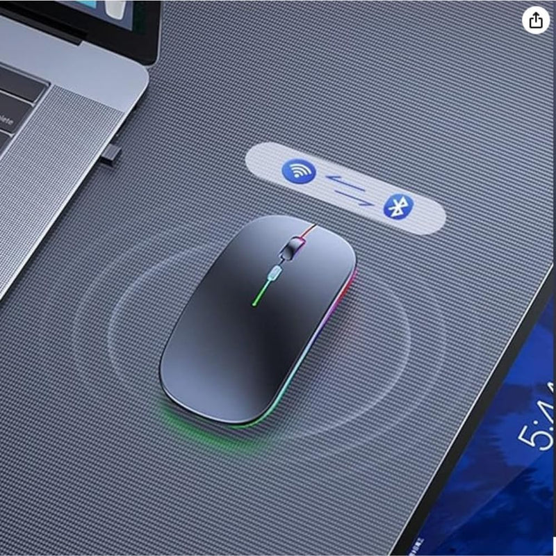 Mouse Sem Fio Recarregável RGB com Iluminação LED e DPI Ajustável
