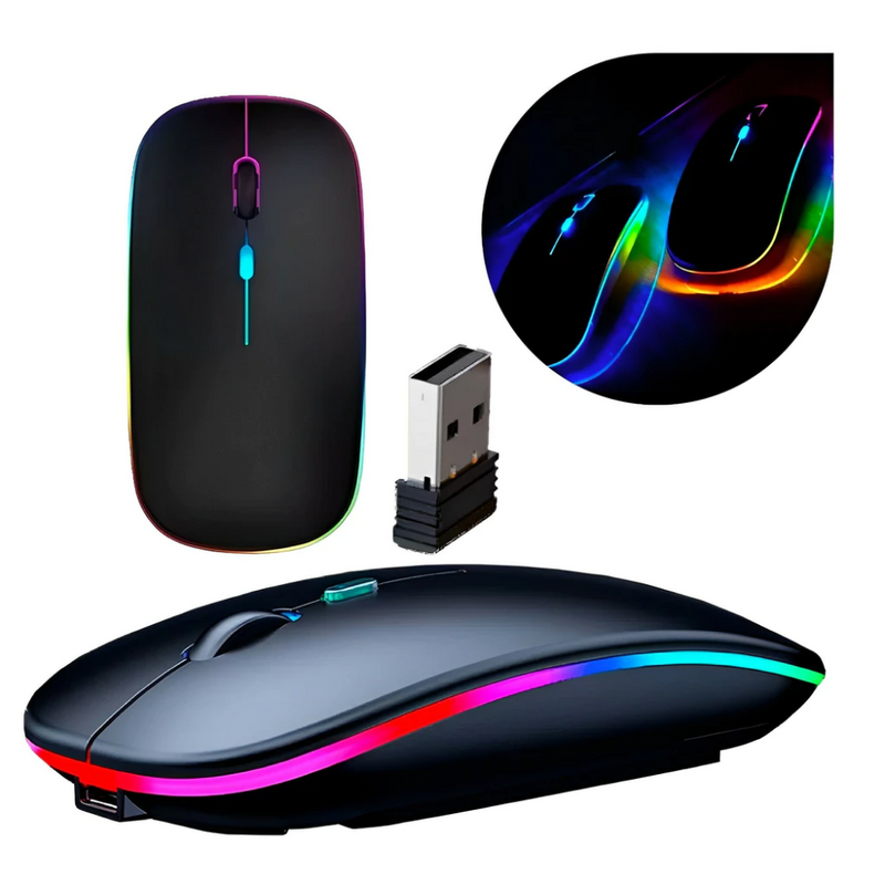 Mouse Sem Fio Recarregável RGB com Iluminação LED e DPI Ajustável
