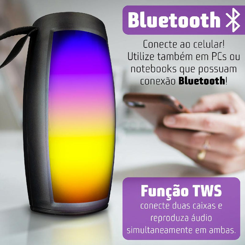 Caixinha de Som Portátil Bass Amplificado Bluetooth LED RGB