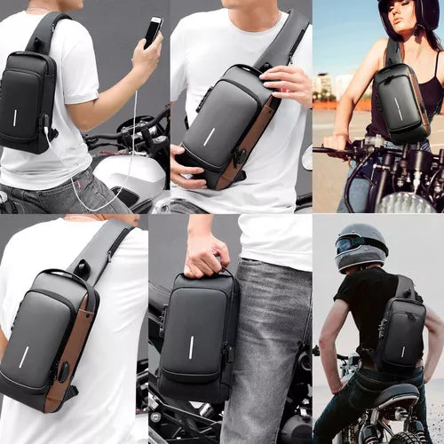 Mochila de Ombro Masculina Antirroubo com USB