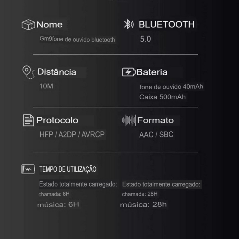 Fone de Ouvido Bluetooth Game Pro 9 – Som 360º | Bateria Longa Duração
