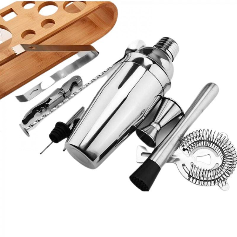 Kit Coqueteleira Aço Inox Para Caipirinha e Drink + Suporte de Madeira