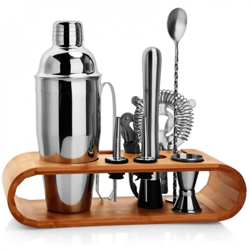 Kit Coqueteleira Aço Inox Para Caipirinha e Drink + Suporte de Madeira