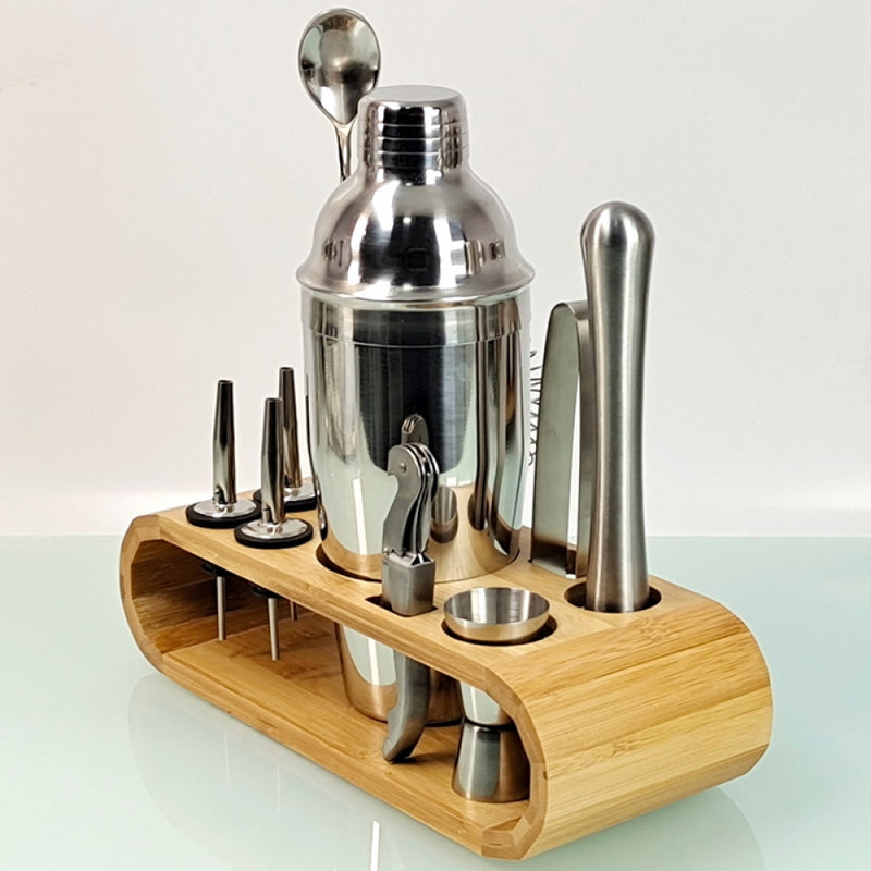 Kit Coqueteleira Aço Inox Para Caipirinha e Drink + Suporte de Madeira