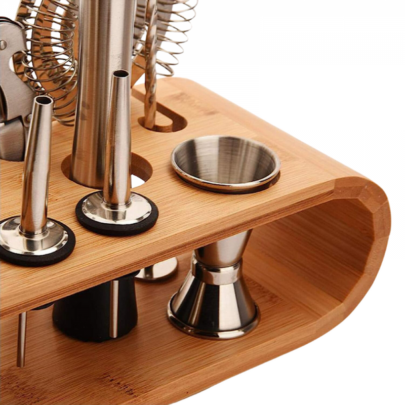 Kit Coqueteleira Aço Inox Para Caipirinha e Drink + Suporte de Madeira