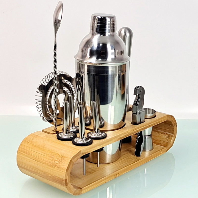 Kit Coqueteleira Aço Inox Para Caipirinha e Drink + Suporte de Madeira