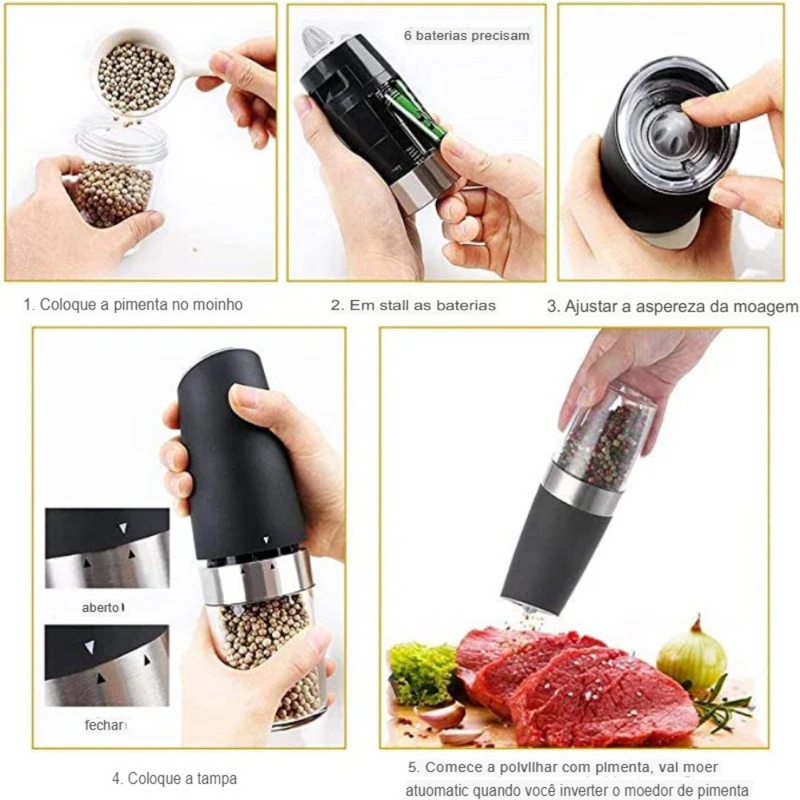 Moedor de Sal e Pimenta Elétrico com Sensor