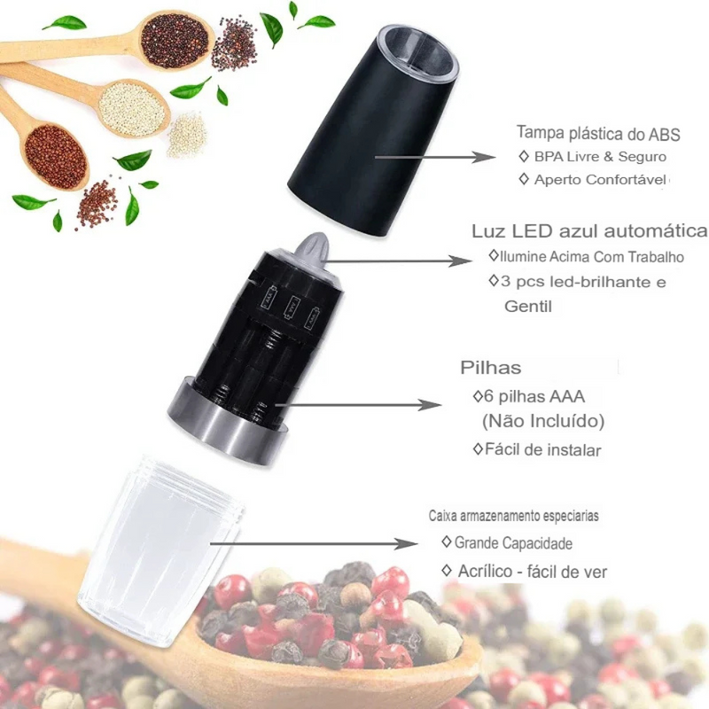 Moedor de Sal e Pimenta Elétrico com Sensor