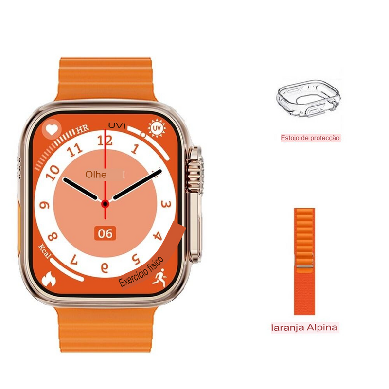 Relógio Smartwatch W69 Ultra 45mm com NFC, Monitor de Saúde e Pulseira Extra
