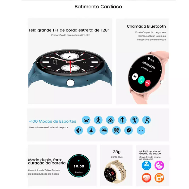 Smartwatch Peje ZW02 Pro A Prova D'água Amoled Pulseira Extra