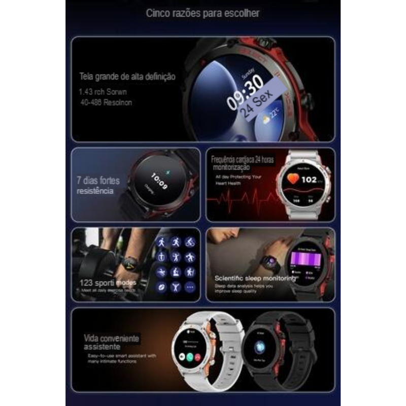 Smartwatch Peje ZW13 – Tela AMOLED Pulseira Extra